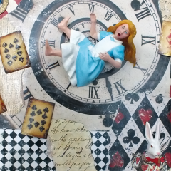 Hediyelik Alice Harikalar Diyarında Mixmedia Pano 3d Figürlü
