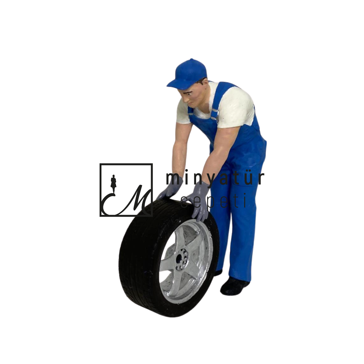 1.18 ölçekli Diecast Tamirci-Tekerlek iten -3d Reçine figür