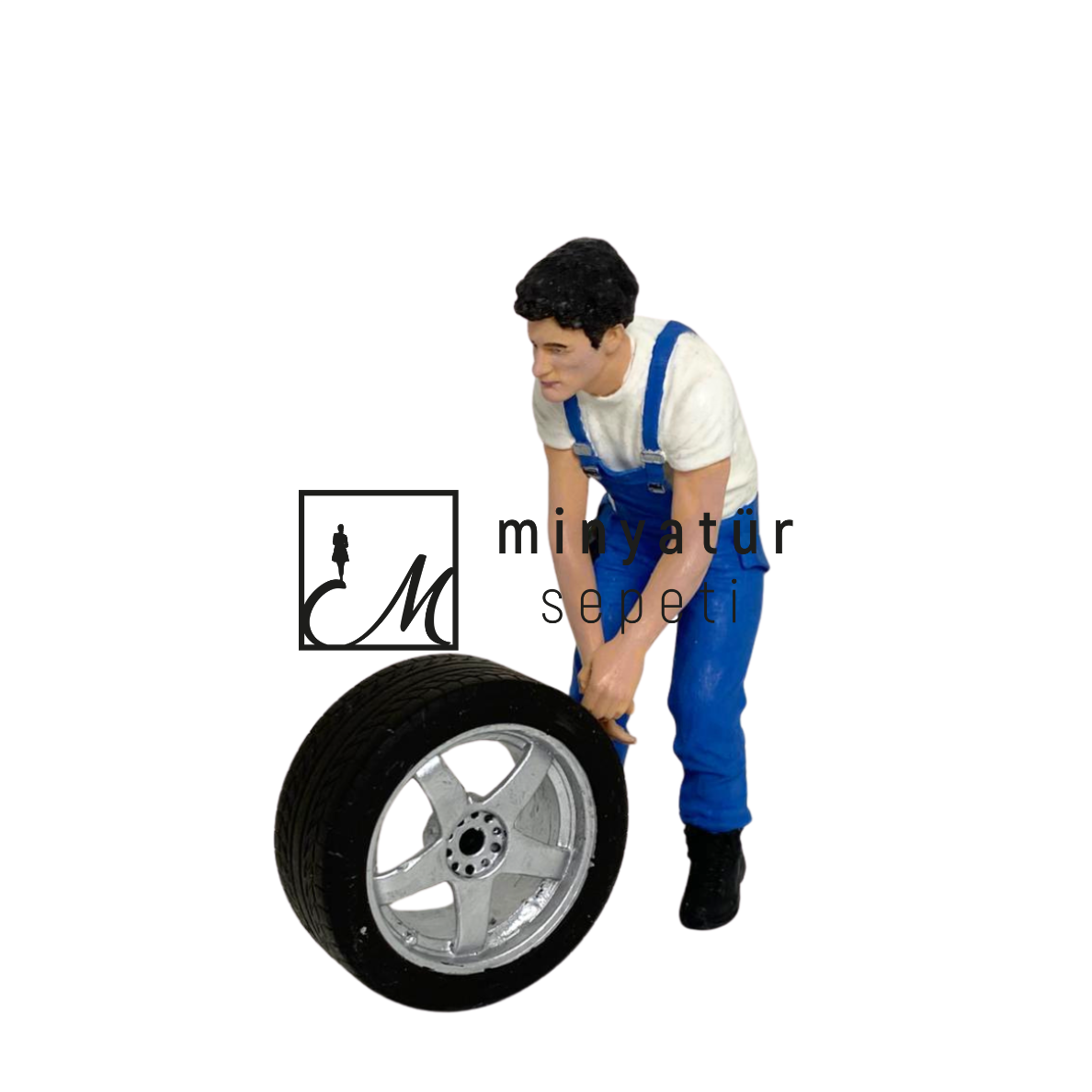 1.18 ölçekli Diecast Genç Tamirci-Tekerlek ile -3d Reçine figür