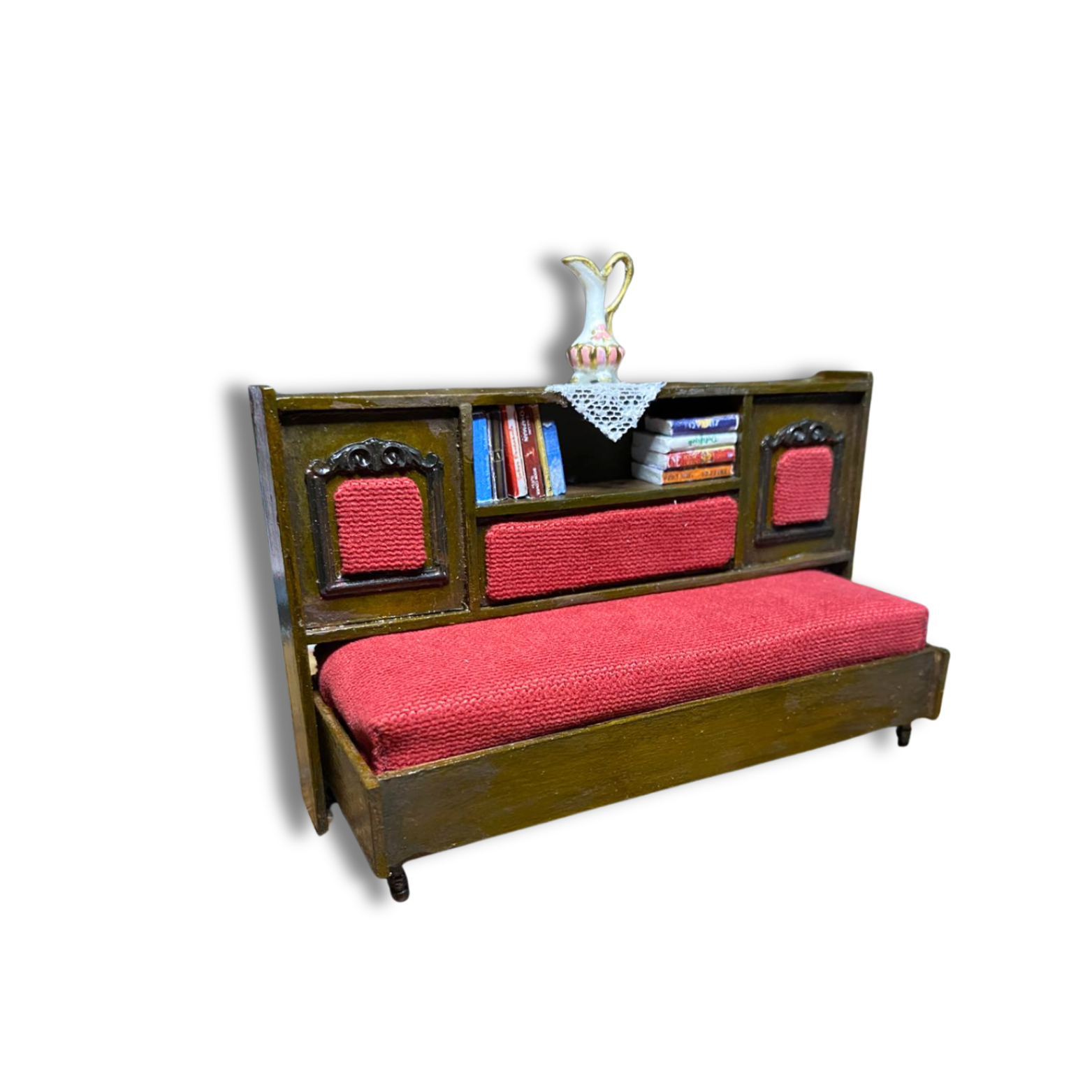 Minyatür El yapımı Ahşap Kitaplıklı Nostaljik Çekyat