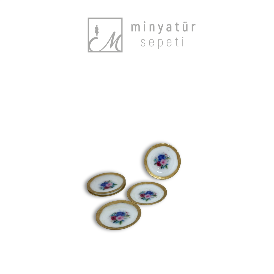 Minyatür Desenli Tabak Seti (5li paket) 2.7 cm - Mavi