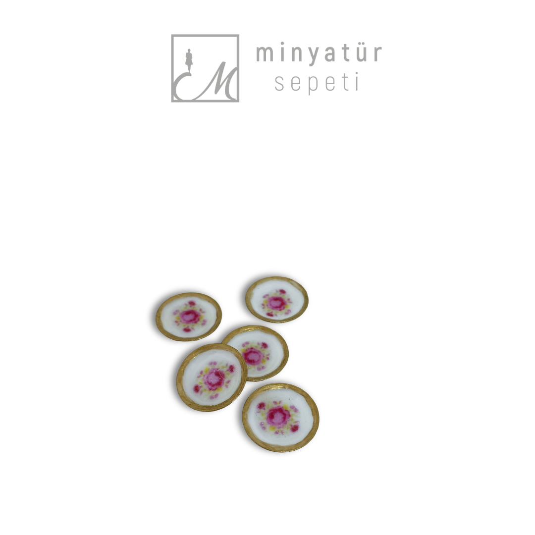 Minyatür Desenli Tabak Seti (5li paket) 2 cm - Pembe