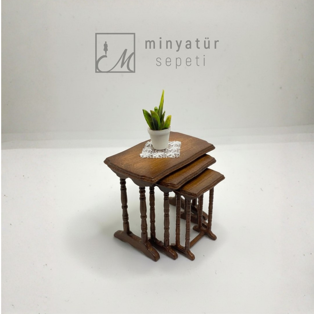 Minyatür Zigon Sehpa Seti Kahverengi